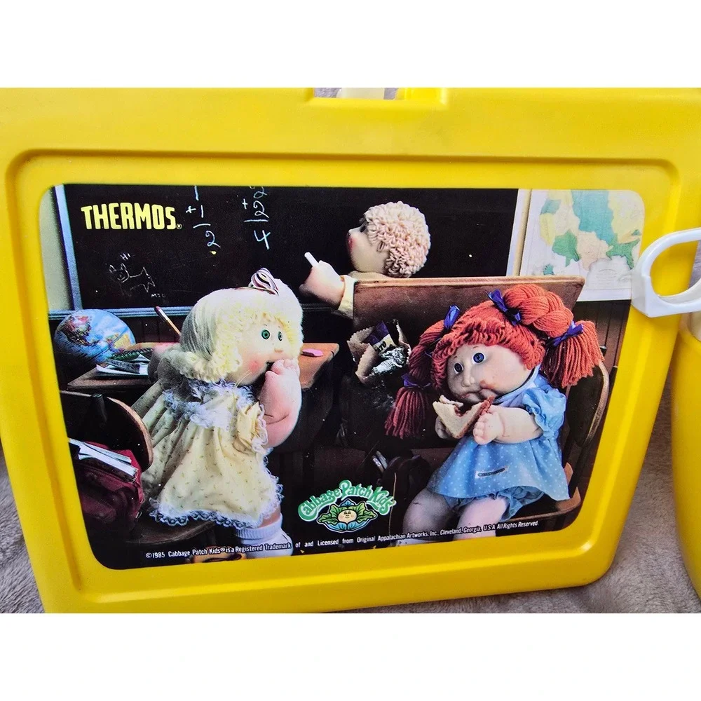 Vintage 1985 Cabbage Patch Kids Yellow Plastic Lunch Box with Thermos Set USA